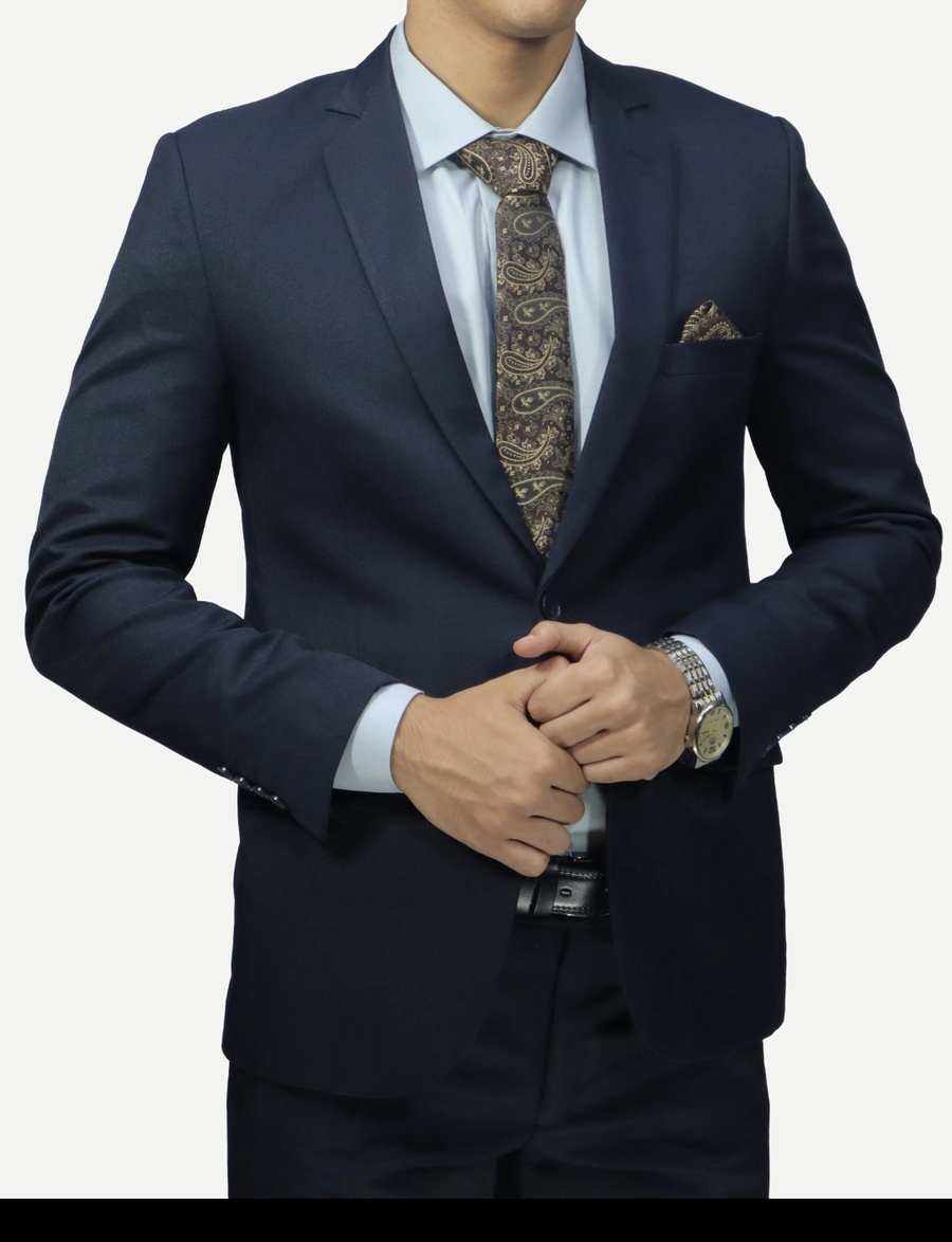 بدلة رجالي كحلي – قماش ناعم، زرار واحد Regular Fit