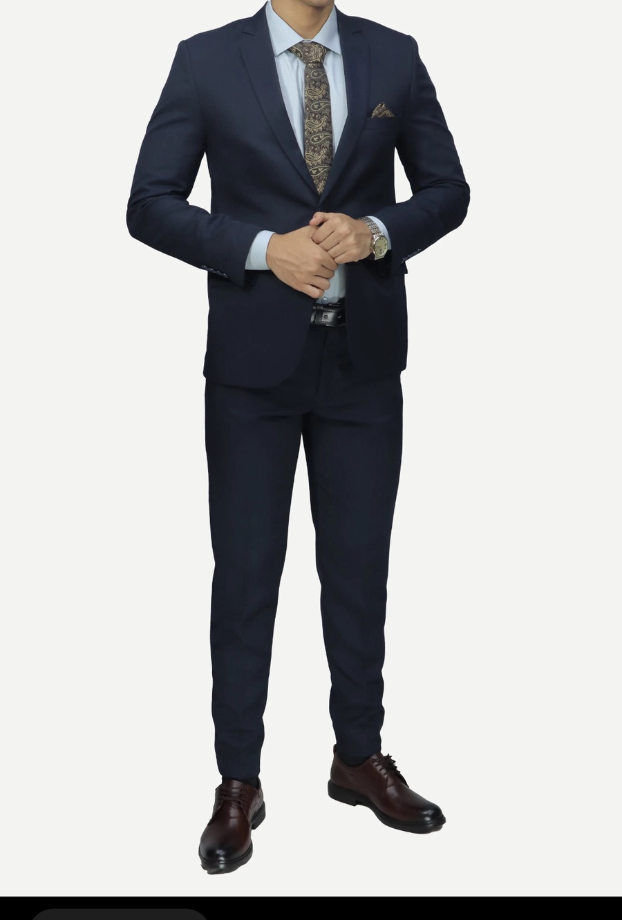 بدلة رجالي كحلي – قماش ناعم، زرار واحد Regular Fit