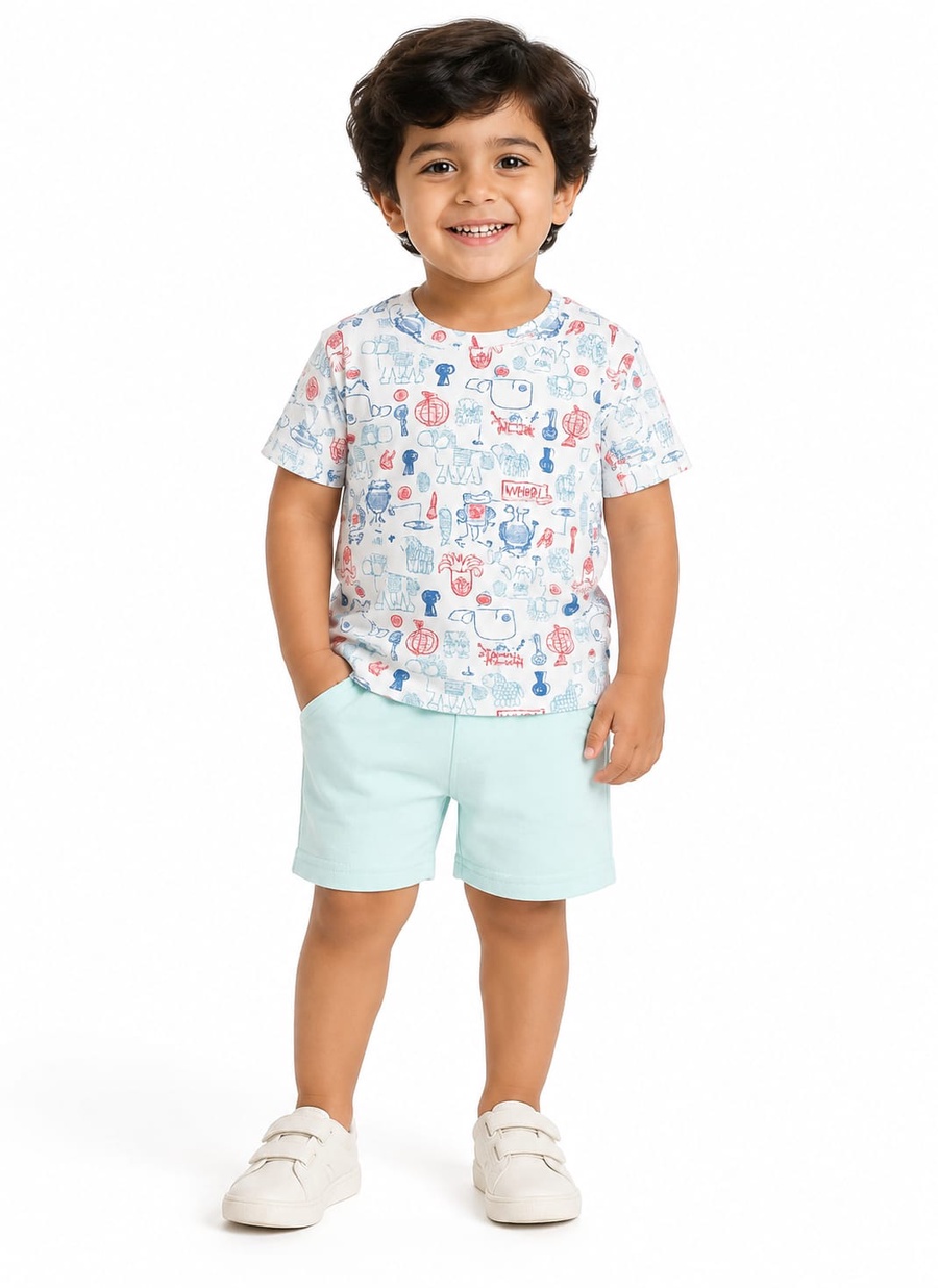 Boys Summer Printed T-Shirt & Mint Shorts Set