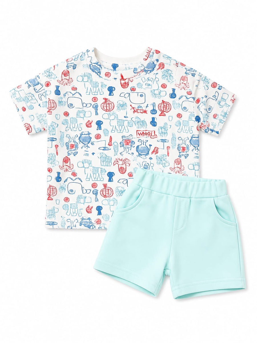 Boys Summer Printed T-Shirt & Mint Shorts Set