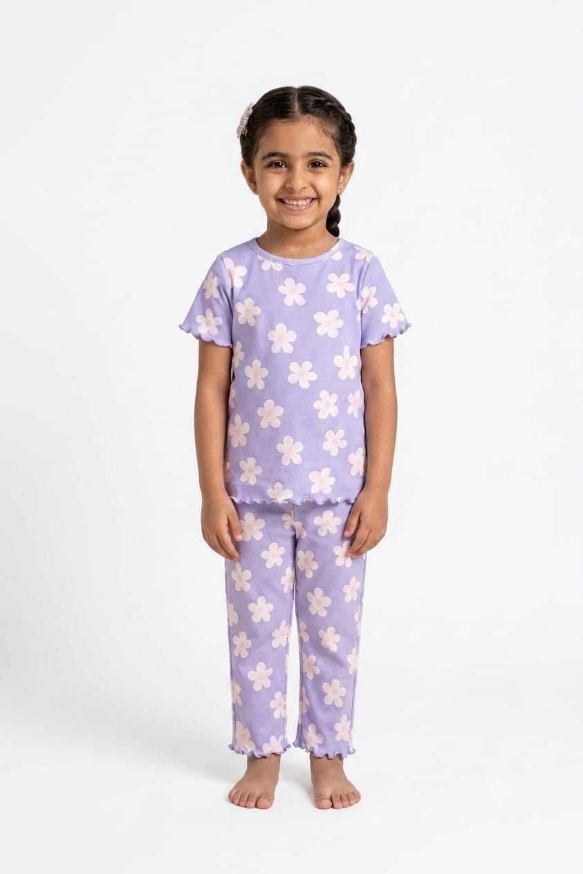 Girls Purple Floral Summer Pajama Set