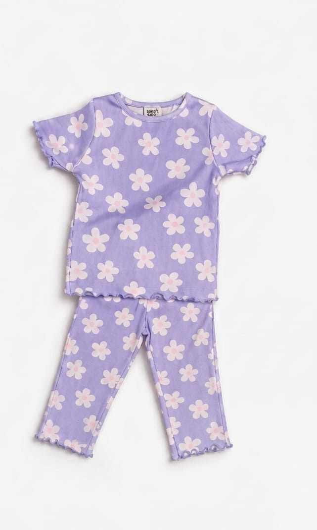 Girls Purple Floral Summer Pajama Set