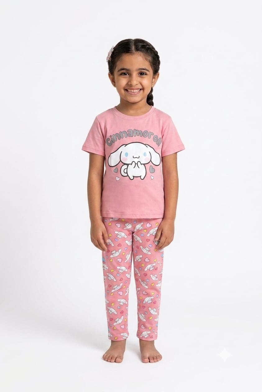 Girls Pink Cinnamoroll Printed Pajama Set