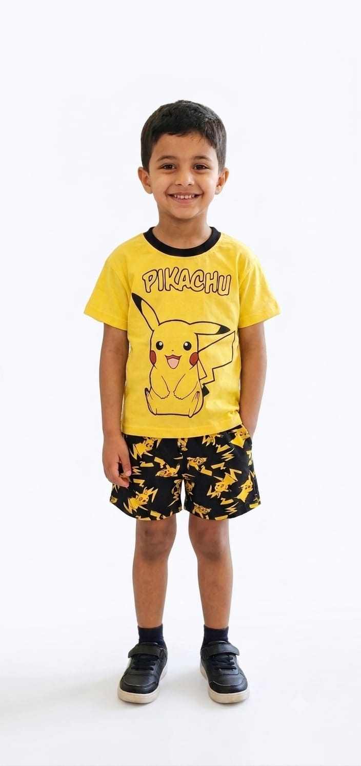 Boys Yellow Cartoon Printed Summer Pajama Set