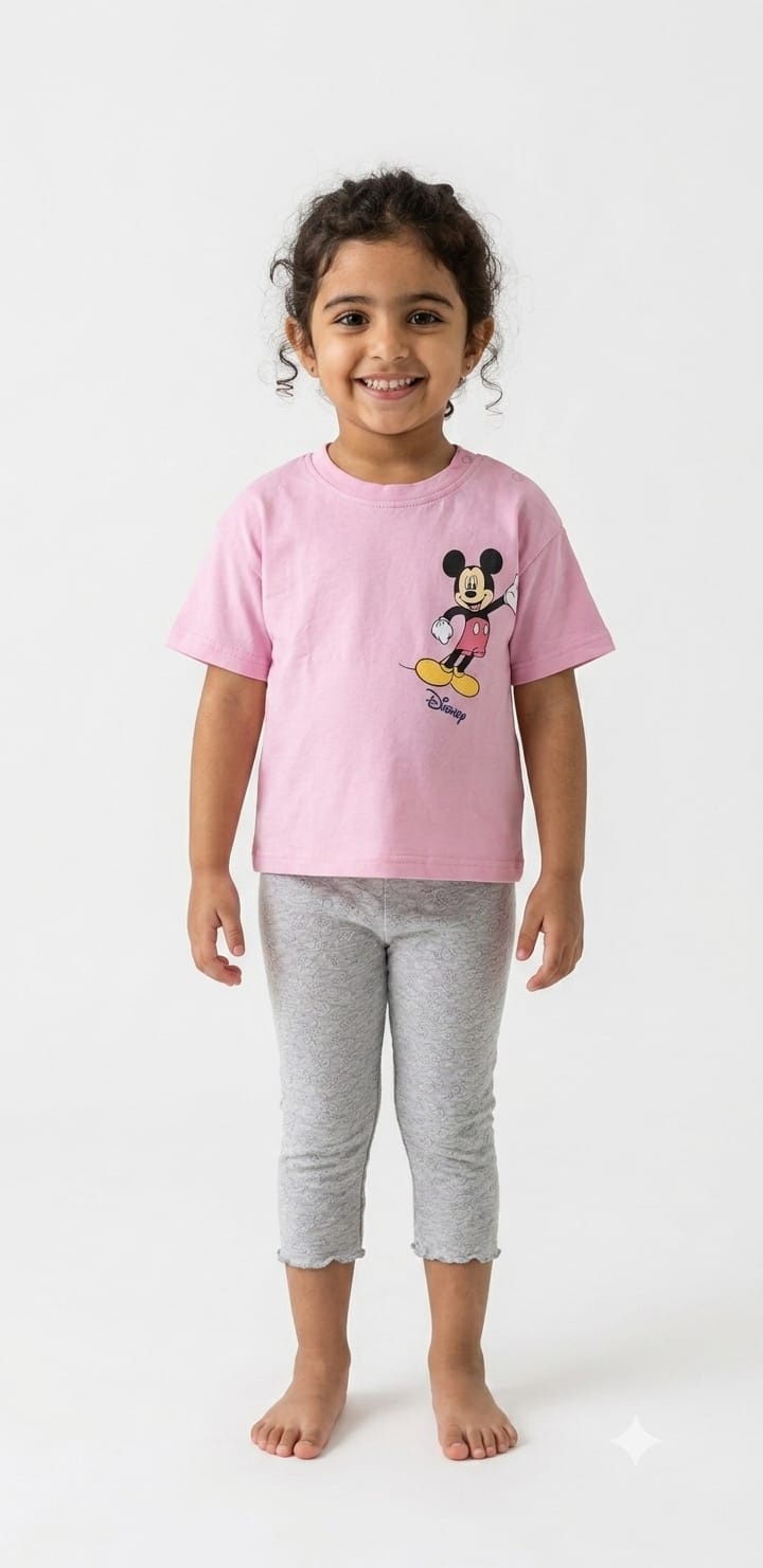 Girls Pink Mickey Printed Pajama Set