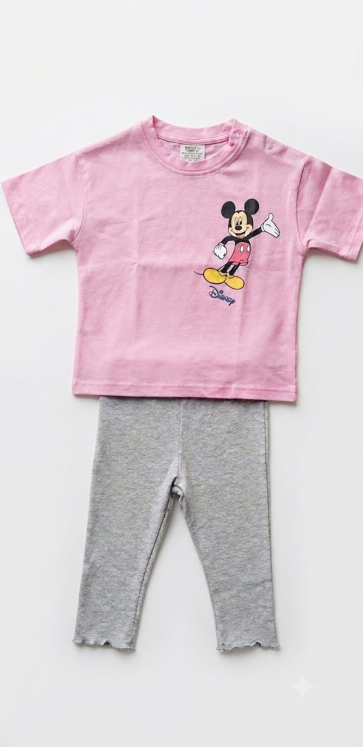 Girls Pink Mickey Printed Pajama Set
