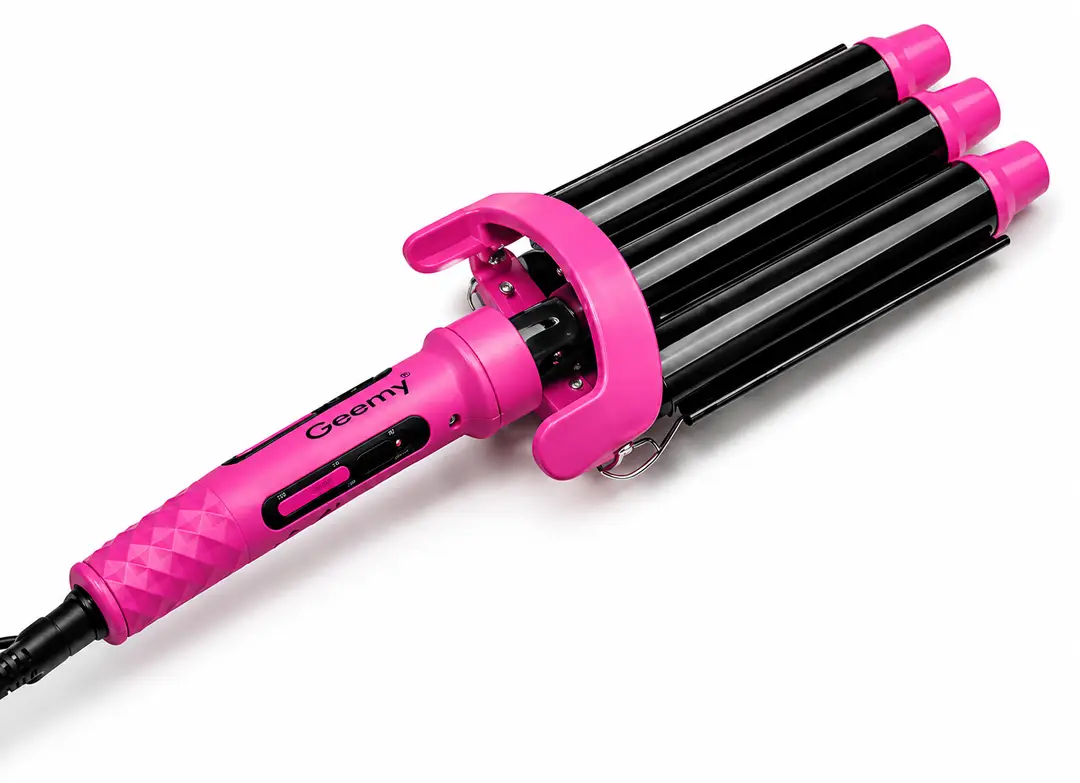 BaByverse BA-449 Professional 3 Barrel Hair Waver Curling Iron – Quick Styling Hair Curler – Pink
