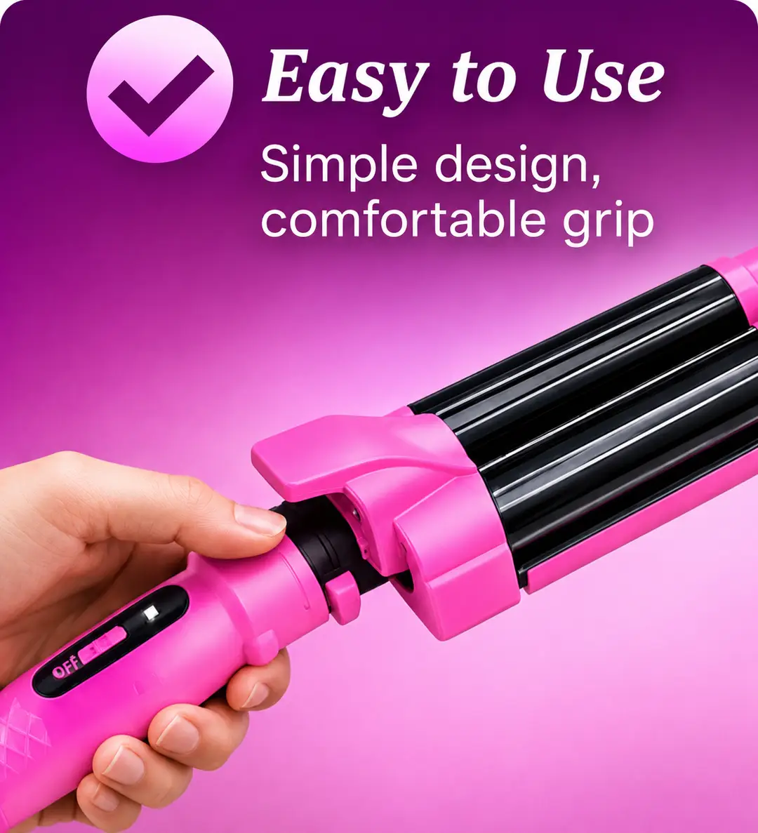 BaByverse BA-449 Professional 3 Barrel Hair Waver Curling Iron – Quick Styling Hair Curler – Pink