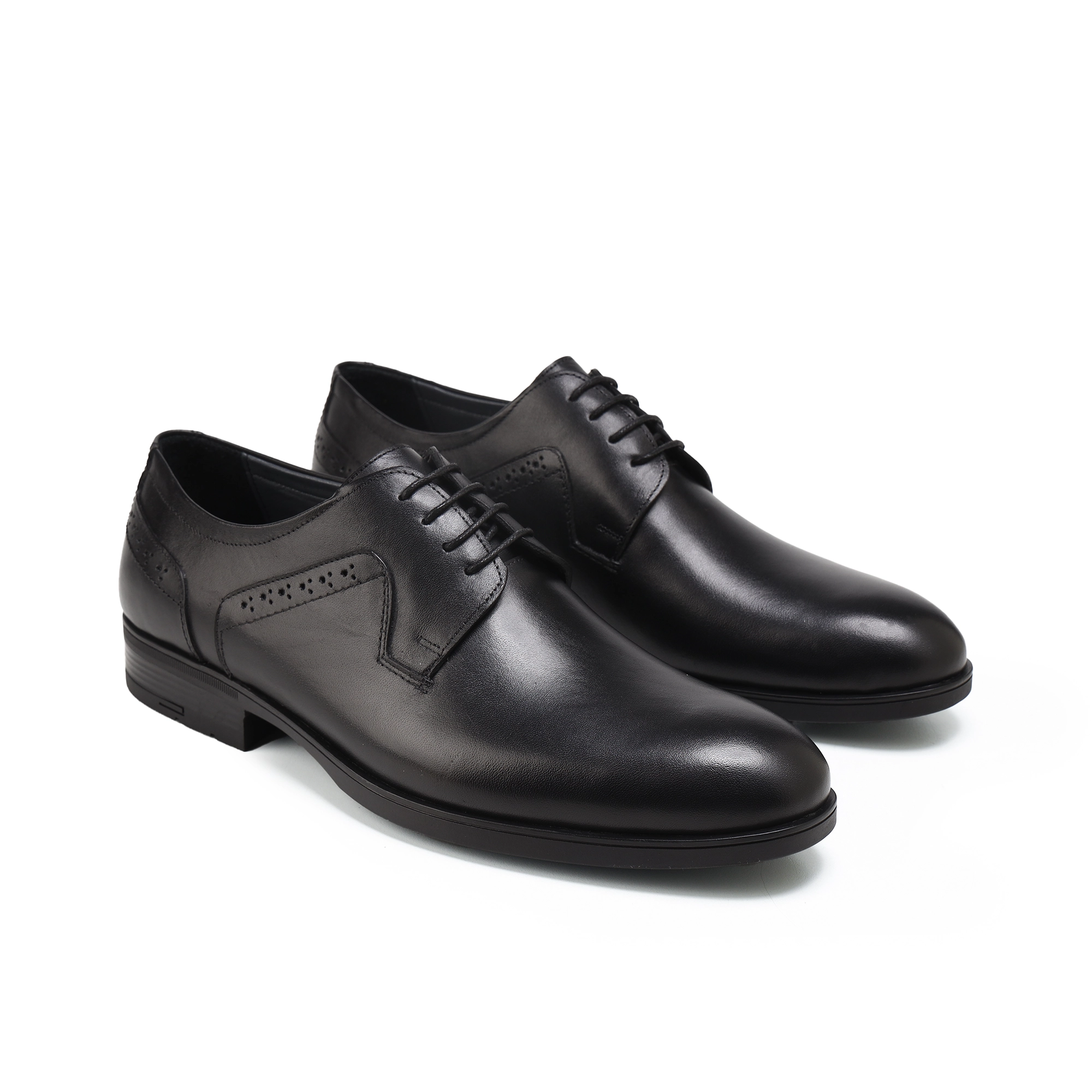 Adam’s Plain-Toe Brogue Derby, Black, Code 650