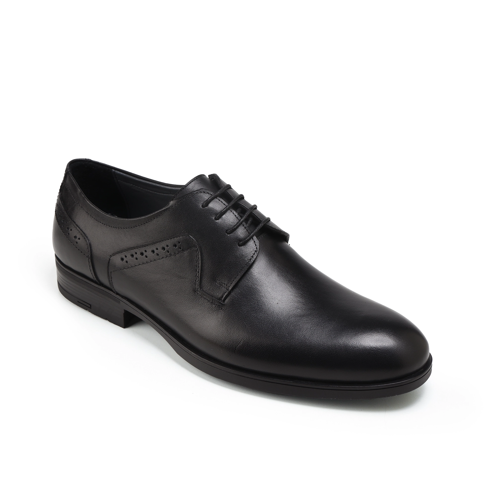 Adam’s Plain-Toe Brogue Derby, Black, Code 650