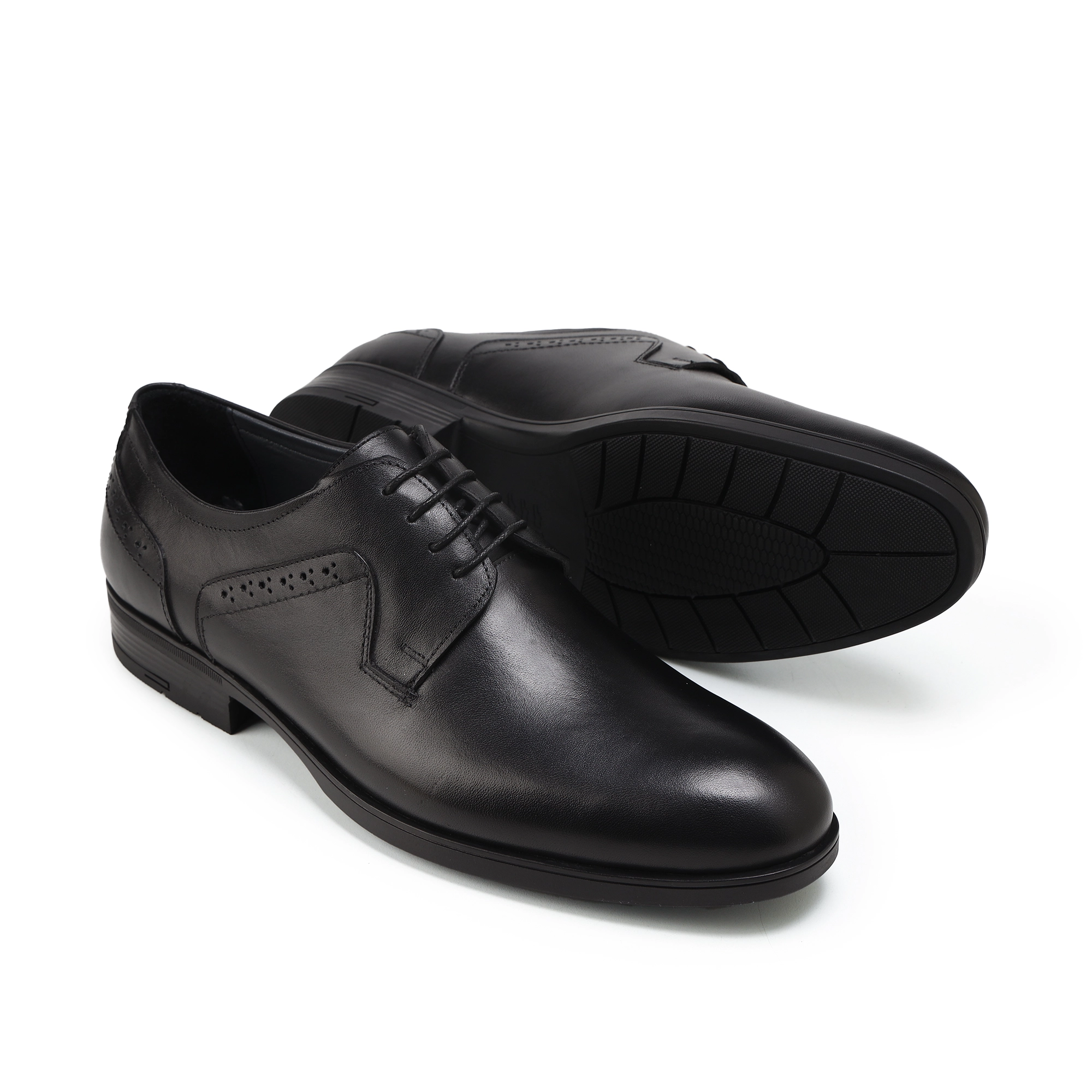 Adam’s Plain-Toe Brogue Derby, Black, Code 650