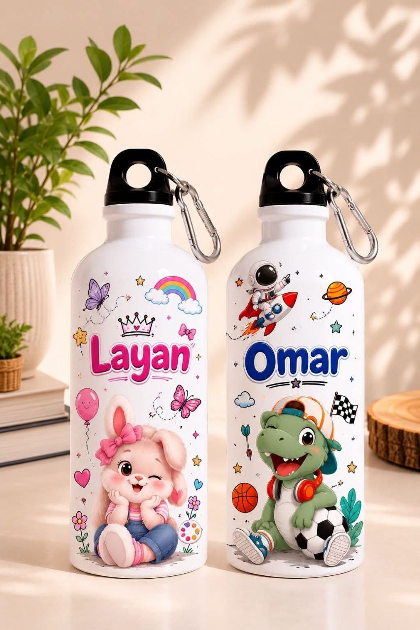 Personalized Kids Water Bottle – Custom Name Aluminum Sports Bottle with Carabiner