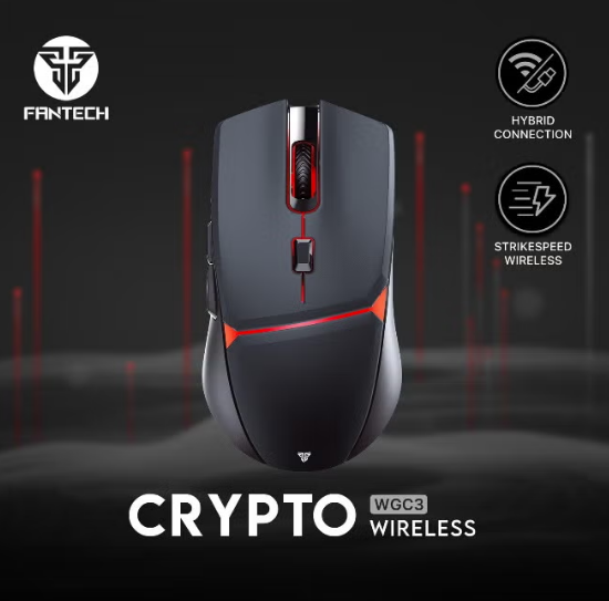 FANTECH WGC3 CRYPTO Wireless Gaming Mouse – Dual Mode 2.4GHz & Wired Connection, Ergonomic Design, RGB Gaming Mouse