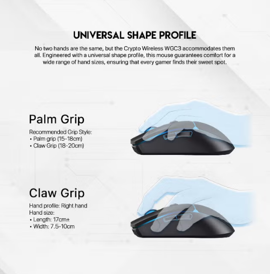 FANTECH WGC3 CRYPTO Wireless Gaming Mouse – Dual Mode 2.4GHz & Wired Connection, Ergonomic Design, RGB Gaming Mouse