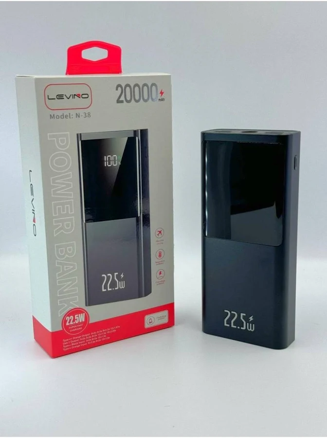 LEVINO 20000mAh Power Bank (Model N-21) – 22.5W Super Fast Charging Portable Charger with Smart LED Display & Multi-Port Output