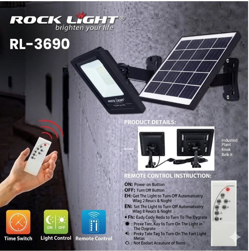 Rocklight RL-3690 Solar Power Lighting Kit – Portable Solar Inverter System with Remote Control & LED Bulbs for Villa, Garden & Pathway Lighting