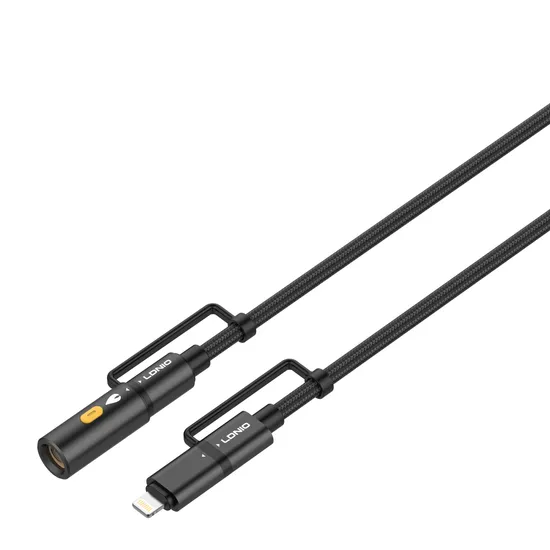لادنيو داتا كابل تايب سي - تو - تايب سي + لايتينج + ولاعه سجائر -LDNIO Multiple Data CABLE TYPE-C TO TYPE-C + Lightning + Cigarette Lighter (65W) 3 in 1- LC20 1200MM