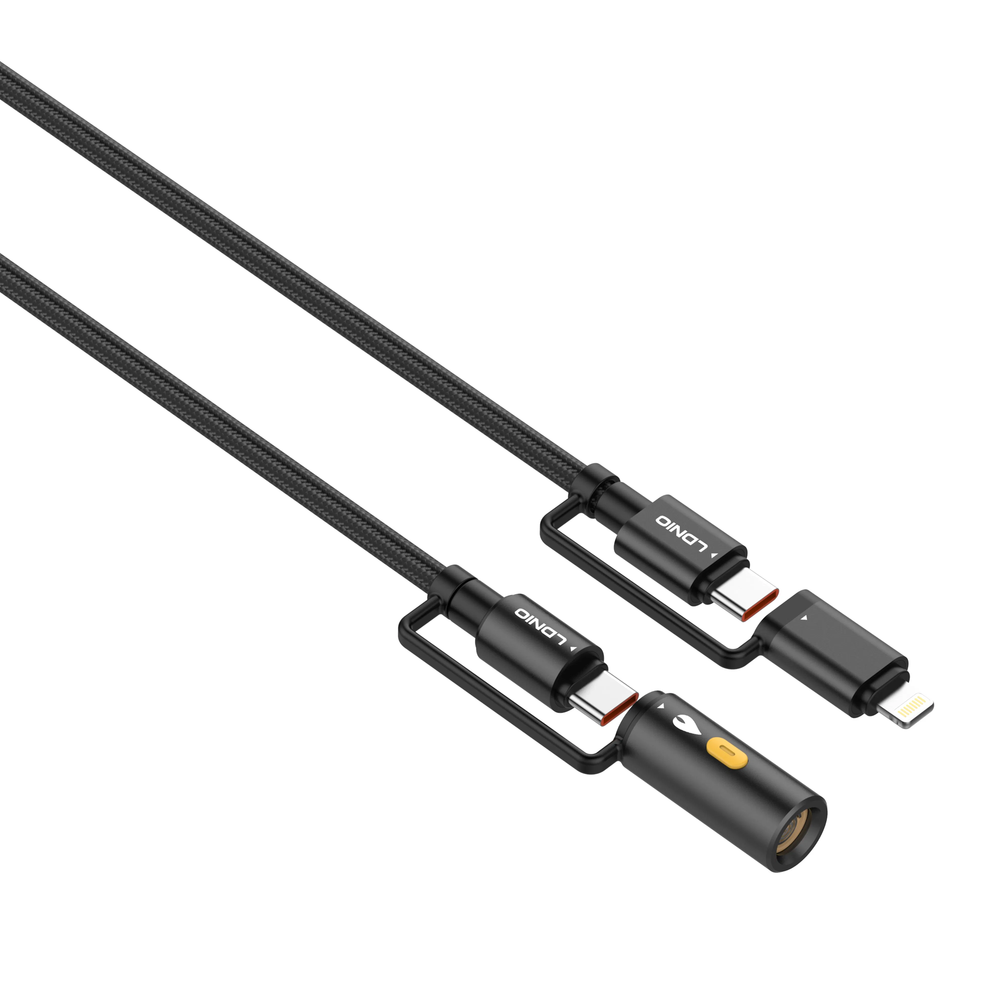 لادنيو داتا كابل تايب سي - تو - تايب سي + لايتينج + ولاعه سجائر -LDNIO Multiple Data CABLE TYPE-C TO TYPE-C + Lightning + Cigarette Lighter (65W) 3 in 1- LC20 1200MM