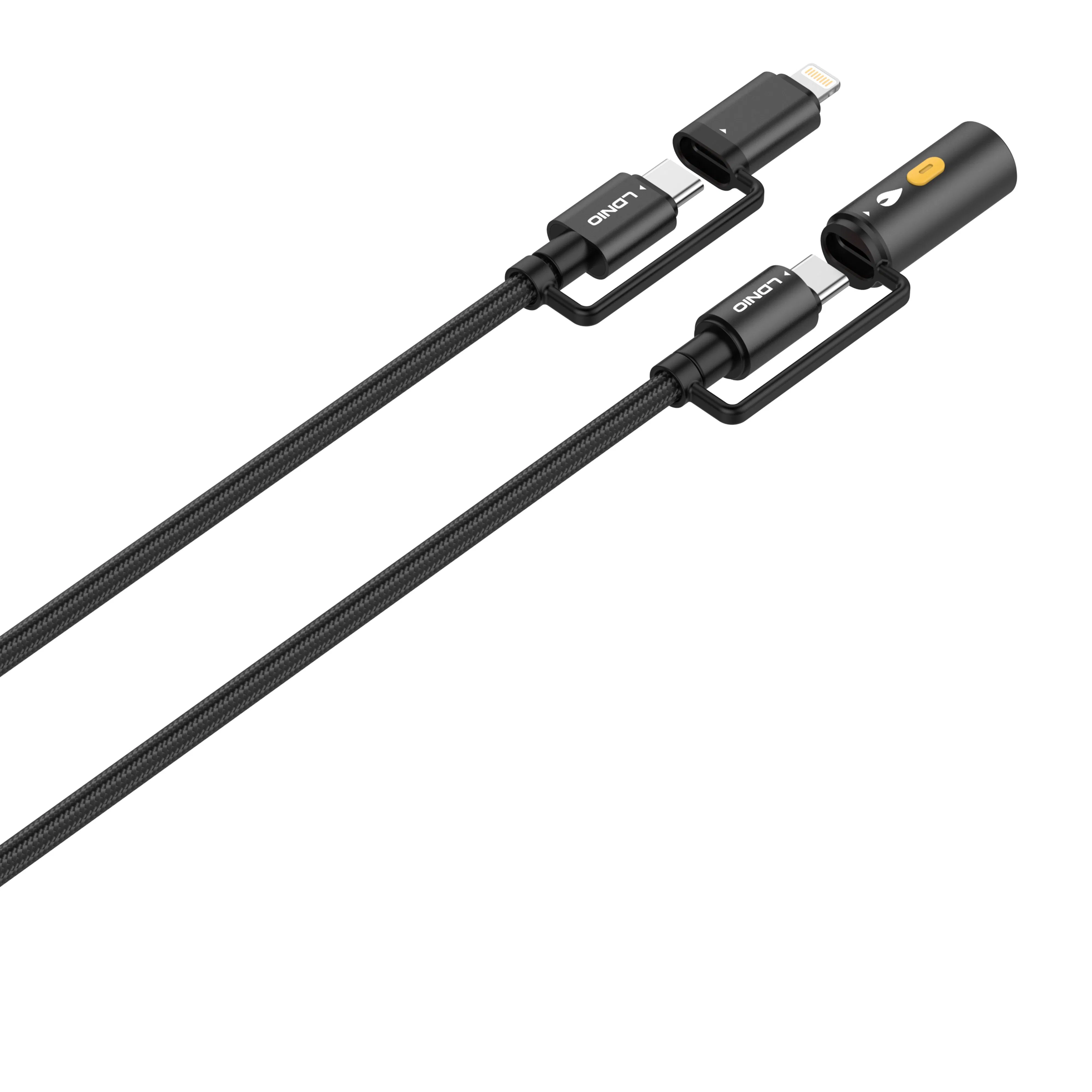 لادنيو داتا كابل تايب سي - تو - تايب سي + لايتينج + ولاعه سجائر -LDNIO Multiple Data CABLE TYPE-C TO TYPE-C + Lightning + Cigarette Lighter (65W) 3 in 1- LC20 1200MM