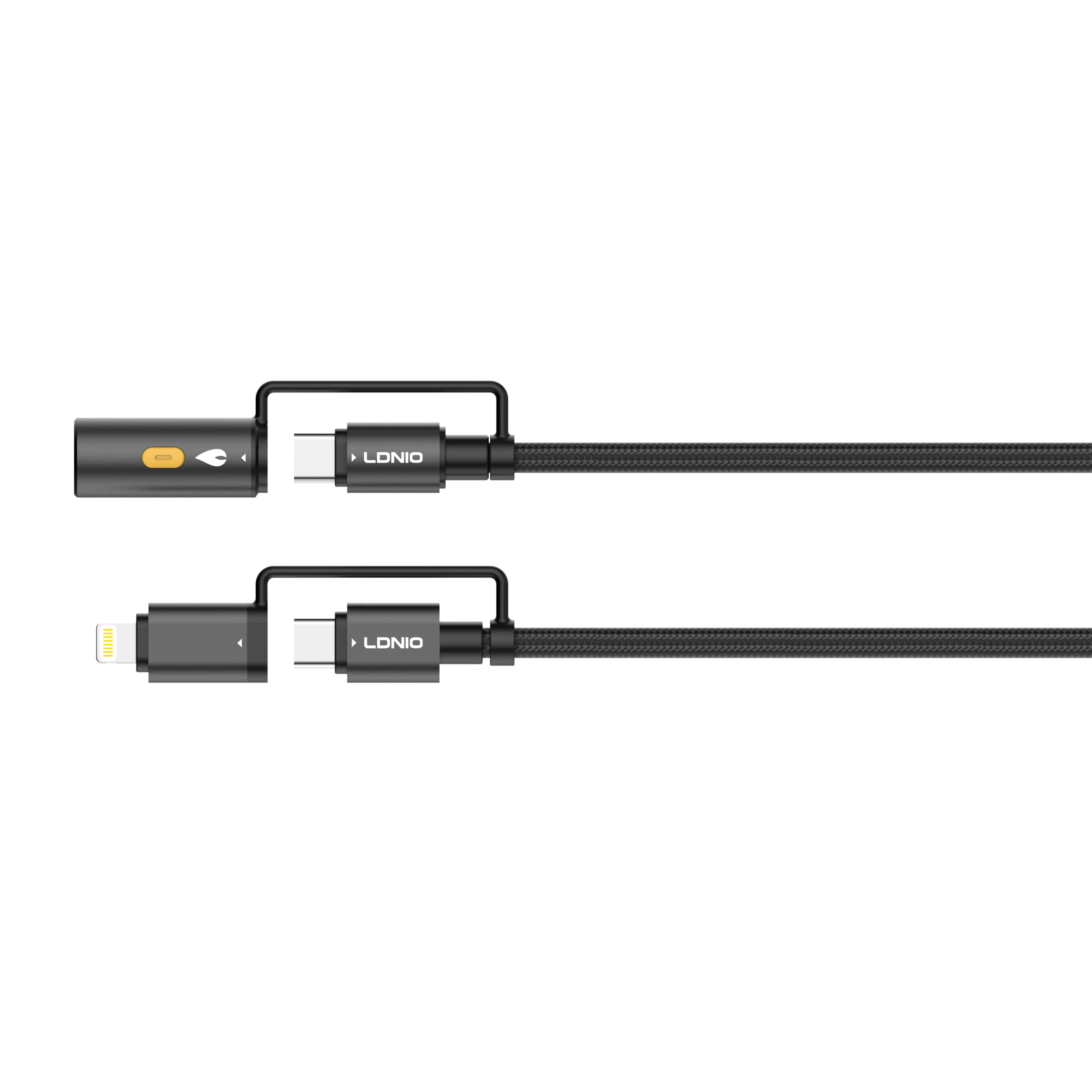 لادنيو داتا كابل تايب سي - تو - تايب سي + لايتينج + ولاعه سجائر -LDNIO Multiple Data CABLE TYPE-C TO TYPE-C + Lightning + Cigarette Lighter (65W) 3 in 1- LC20 1200MM