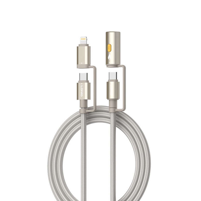 لادنيو داتا كابل تايب سي - تو - تايب سي + لايتينج + ولاعه سجائر -LDNIO Multiple Data CABLE TYPE-C TO TYPE-C + Lightning + Cigarette Lighter (65W) 3 in 1- LC20 1200MM