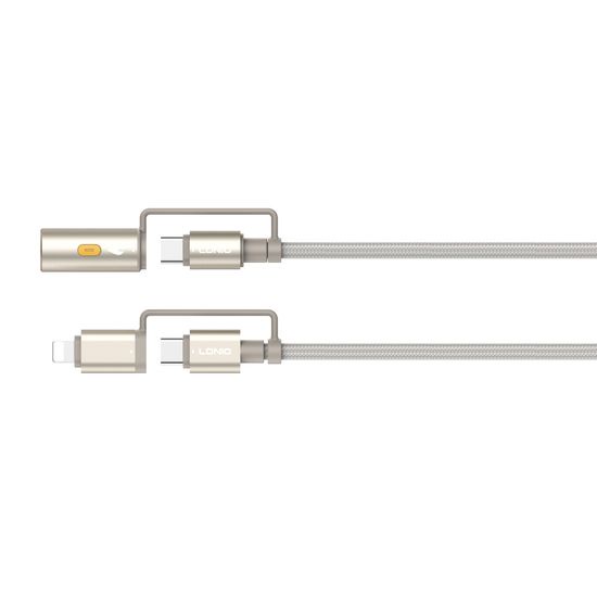 لادنيو داتا كابل تايب سي - تو - تايب سي + لايتينج + ولاعه سجائر -LDNIO Multiple Data CABLE TYPE-C TO TYPE-C + Lightning + Cigarette Lighter (65W) 3 in 1- LC20 1200MM