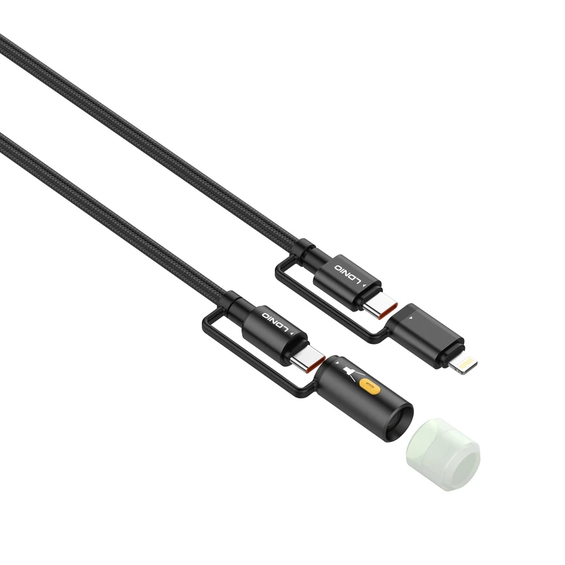 لادنيو داتا كابل تايب سي - تو - تايب سي + لايتينج + بورتبول ليد لايتنج -LDNIO Multiple Data CABLE TYPE-C TO TYPE-C + Lightning + Portable LED Lighting (65W) 3 in 1- LC19 1200MM