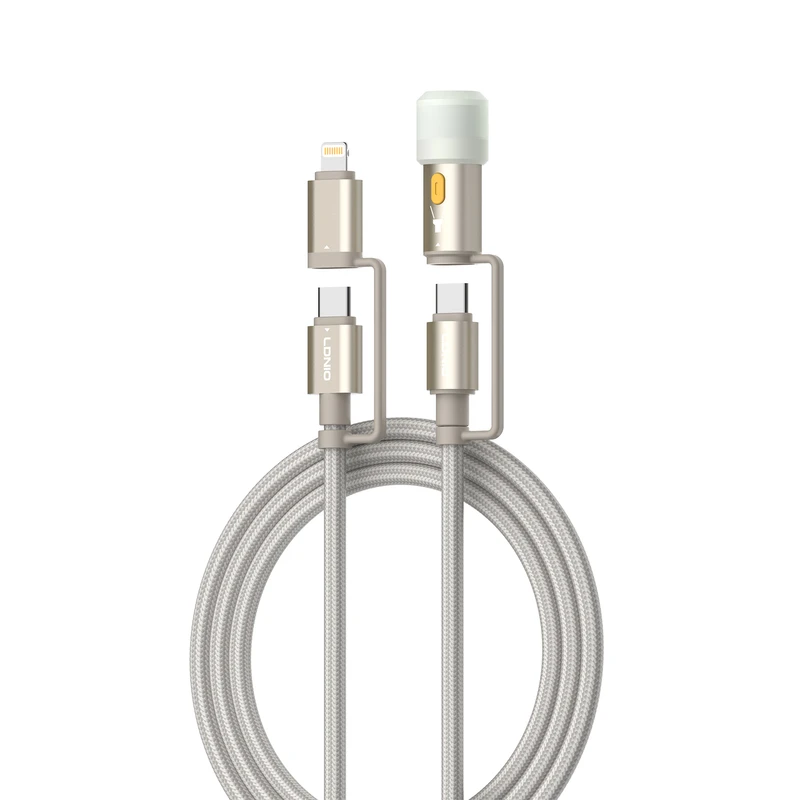لادنيو داتا كابل تايب سي - تو - تايب سي + لايتينج + بورتبول ليد لايتنج -LDNIO Multiple Data CABLE TYPE-C TO TYPE-C + Lightning + Portable LED Lighting (65W) 3 in 1- LC19 1200MM
