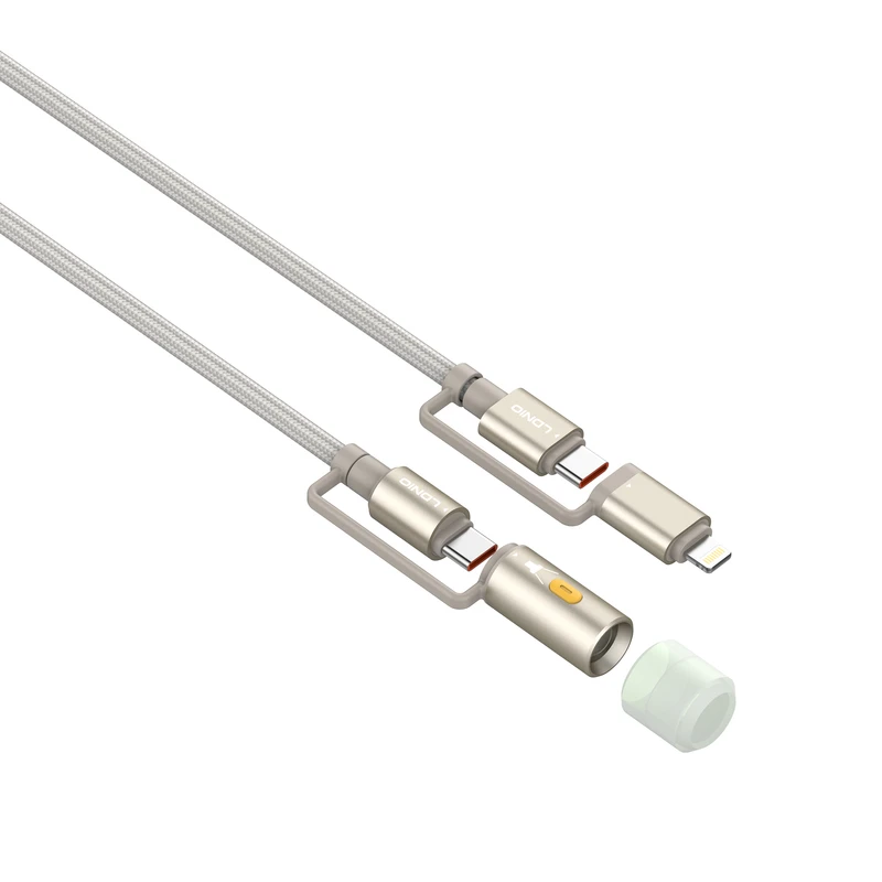 لادنيو داتا كابل تايب سي - تو - تايب سي + لايتينج + بورتبول ليد لايتنج -LDNIO Multiple Data CABLE TYPE-C TO TYPE-C + Lightning + Portable LED Lighting (65W) 3 in 1- LC19 1200MM