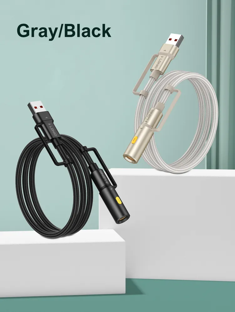 لادنيو داتا كابل يو إس بي - إيه + تايب سي  - تو - تايب سي  + ولاعه سجائر-LDNIO Multiple Data CABLE USB -A +TYPE-C to Type-C + Cigarette Lighter (65W) 4 in 1- LC18 1200MM