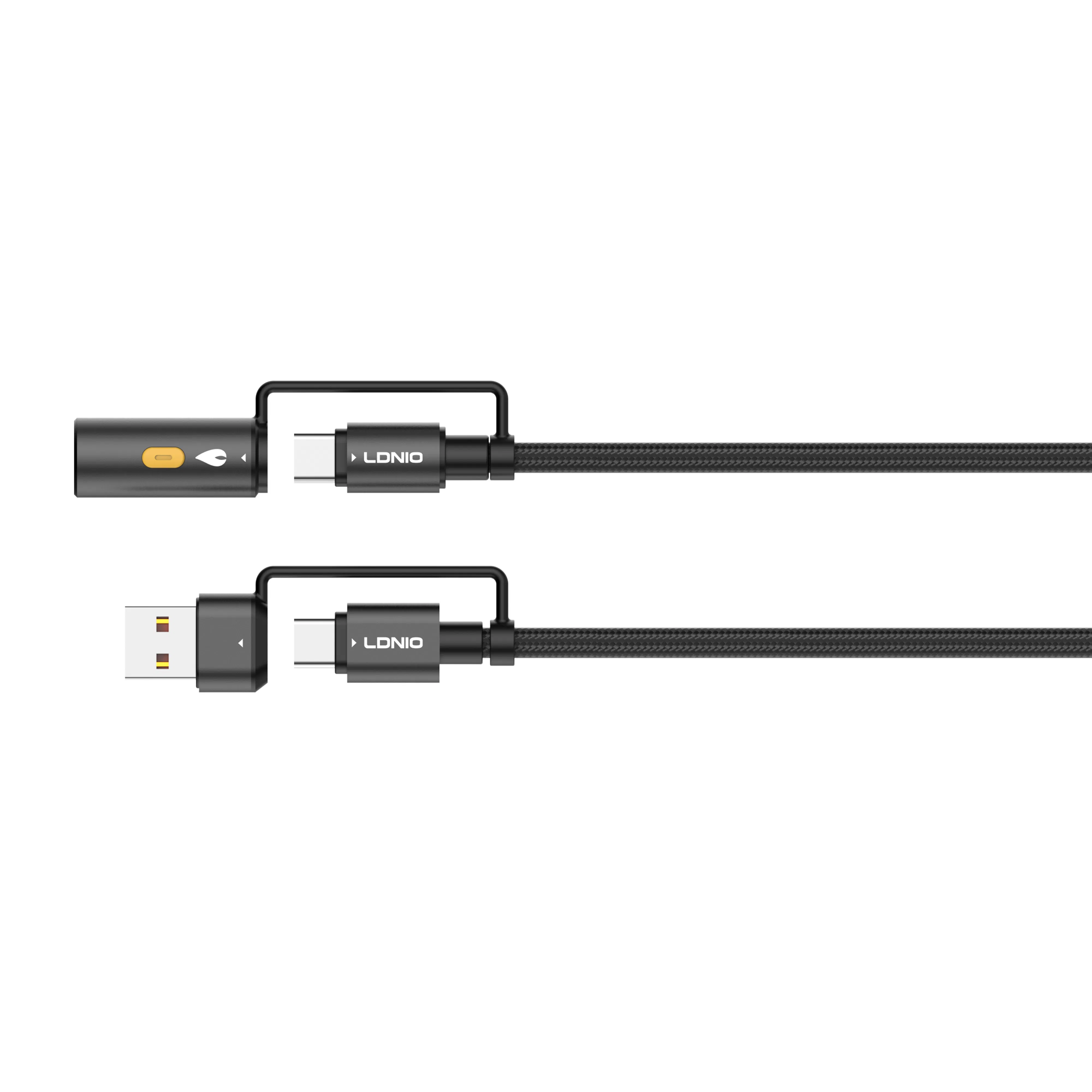 لادنيو داتا كابل يو إس بي - إيه + تايب سي  - تو - تايب سي  + ولاعه سجائر-LDNIO Multiple Data CABLE USB -A +TYPE-C to Type-C + Cigarette Lighter (65W) 4 in 1- LC18 1200MM
