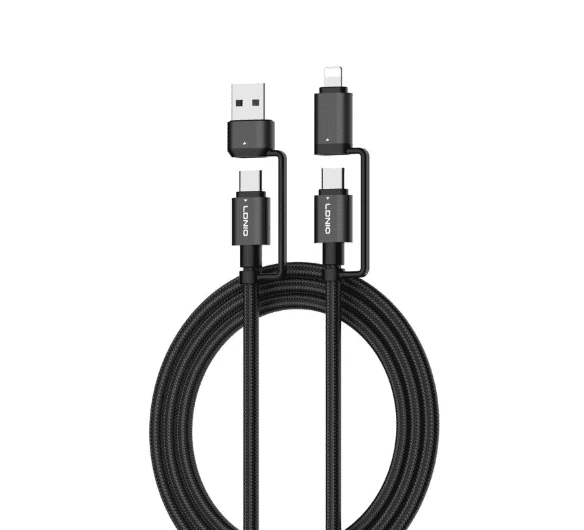 لادنيو داتا كابل تايب سي +يو إس بي -إيه - تو - تايب سي + لايتنيج - LDNIO Multiple Data CABLE TYPE-C+ USB -A to Type-C + Lightning (65W) 4in1- LC16-1200MM