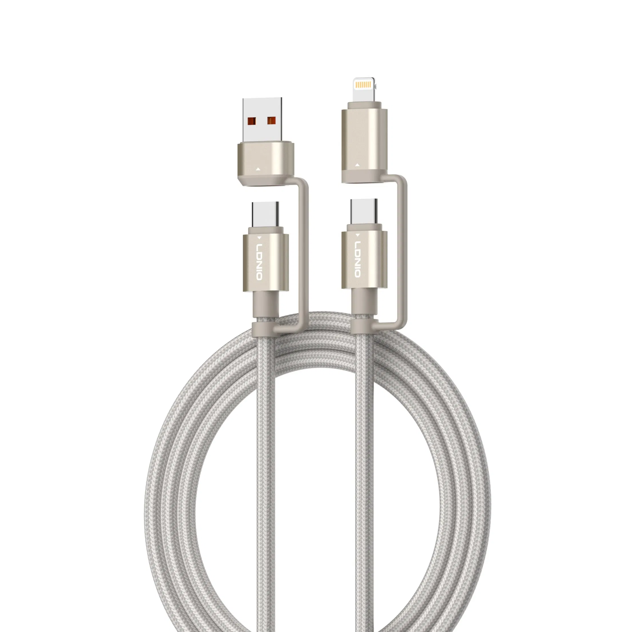 لادنيو داتا كابل تايب سي +يو إس بي -إيه - تو - تايب سي + لايتنيج - LDNIO Multiple Data CABLE TYPE-C+ USB -A to Type-C + Lightning (65W) 4in1- LC16-1200MM