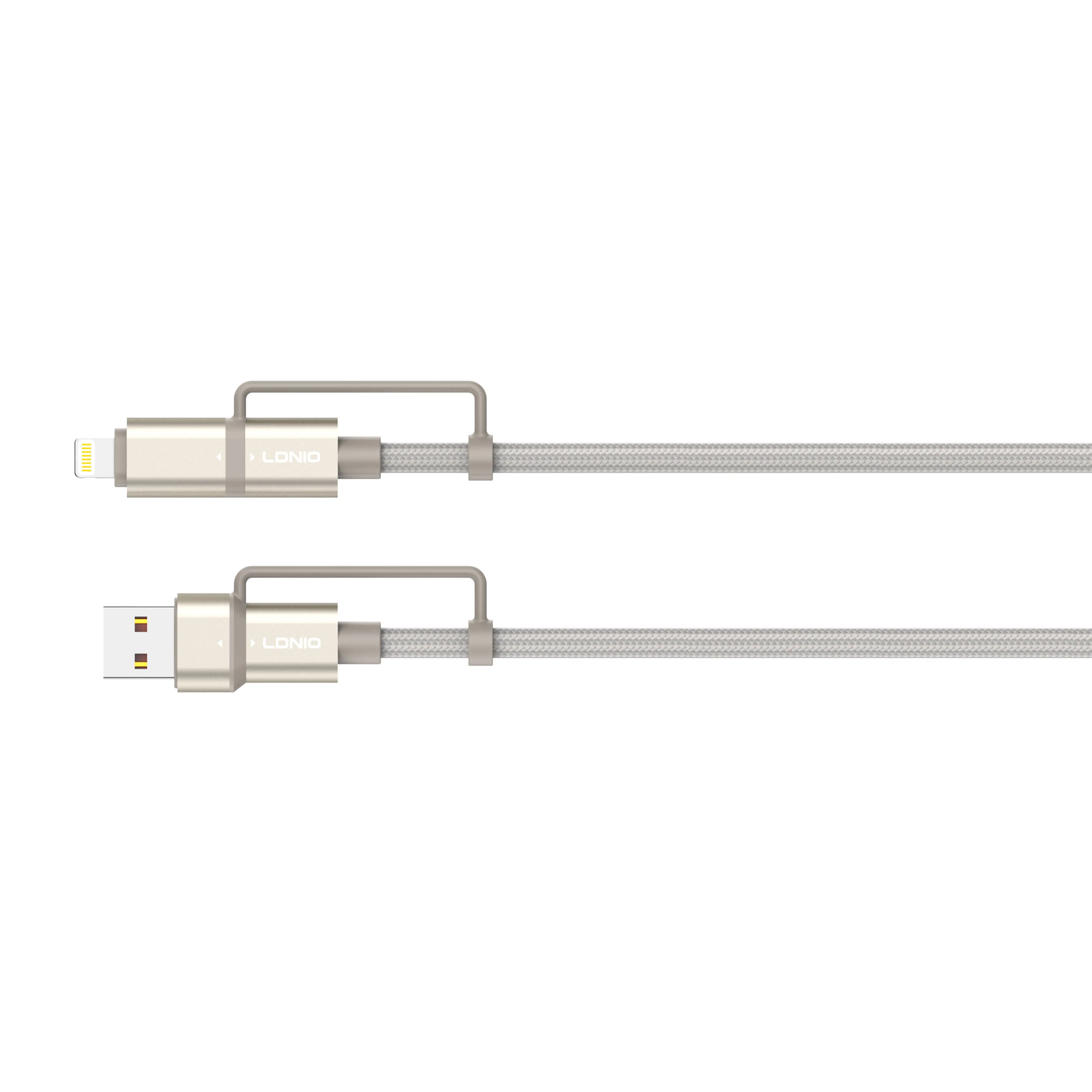 لادنيو داتا كابل تايب سي +يو إس بي -إيه - تو - تايب سي + لايتنيج - LDNIO Multiple Data CABLE TYPE-C+ USB -A to Type-C + Lightning (65W) 4in1- LC16-1200MM