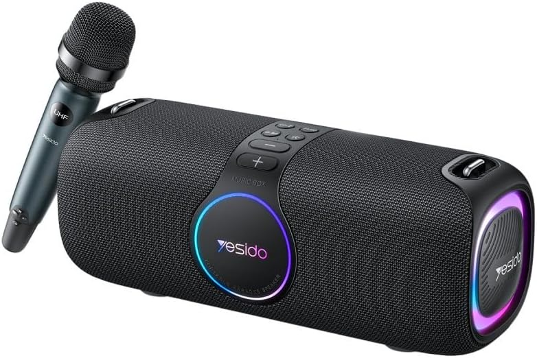 YESIDO 120 W Wireless Bluetooth Speaker - 1 x Microphone RGB Light IPX6 Waterproof 15600mAh Long Battery Life UHF Portable Party Speaker Karaoke YSW21 Black