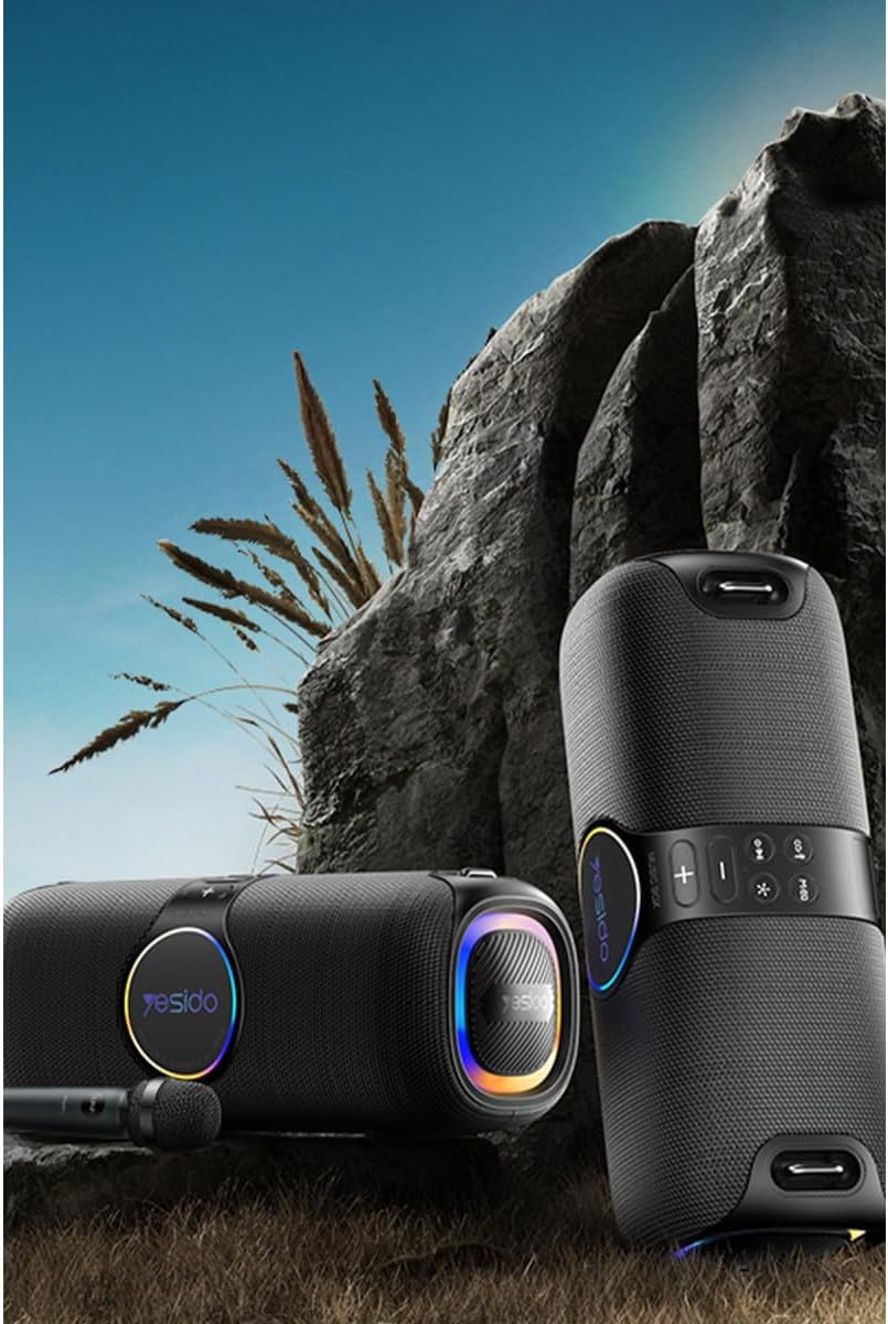 YESIDO 120 W Wireless Bluetooth Speaker - 1 x Microphone RGB Light IPX6 Waterproof 15600mAh Long Battery Life UHF Portable Party Speaker Karaoke YSW21 Black