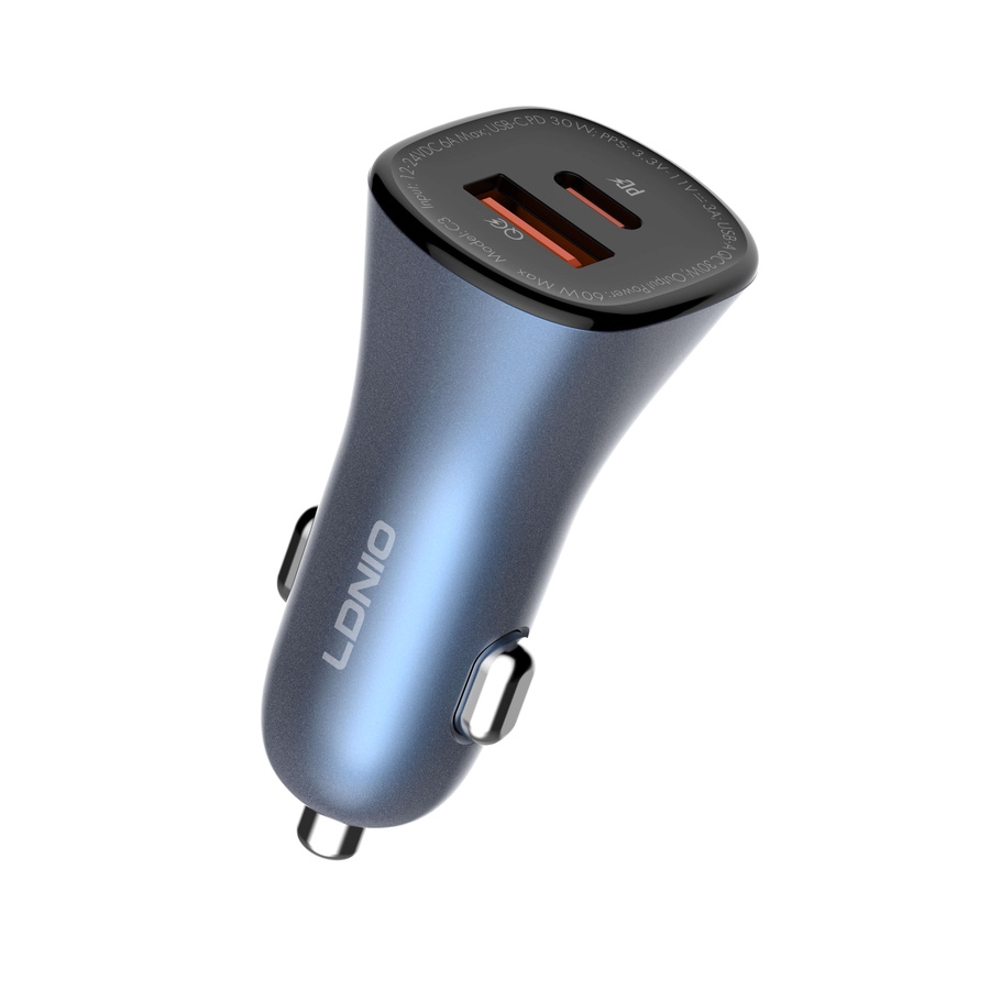 لادنيو فاست كار تشارجر - يو إس بي -إيه + تايب سي 60 وات-LDNIO Fast Car Charger USB -A+ TYPE-C (60W)- (100CM) Model:C3