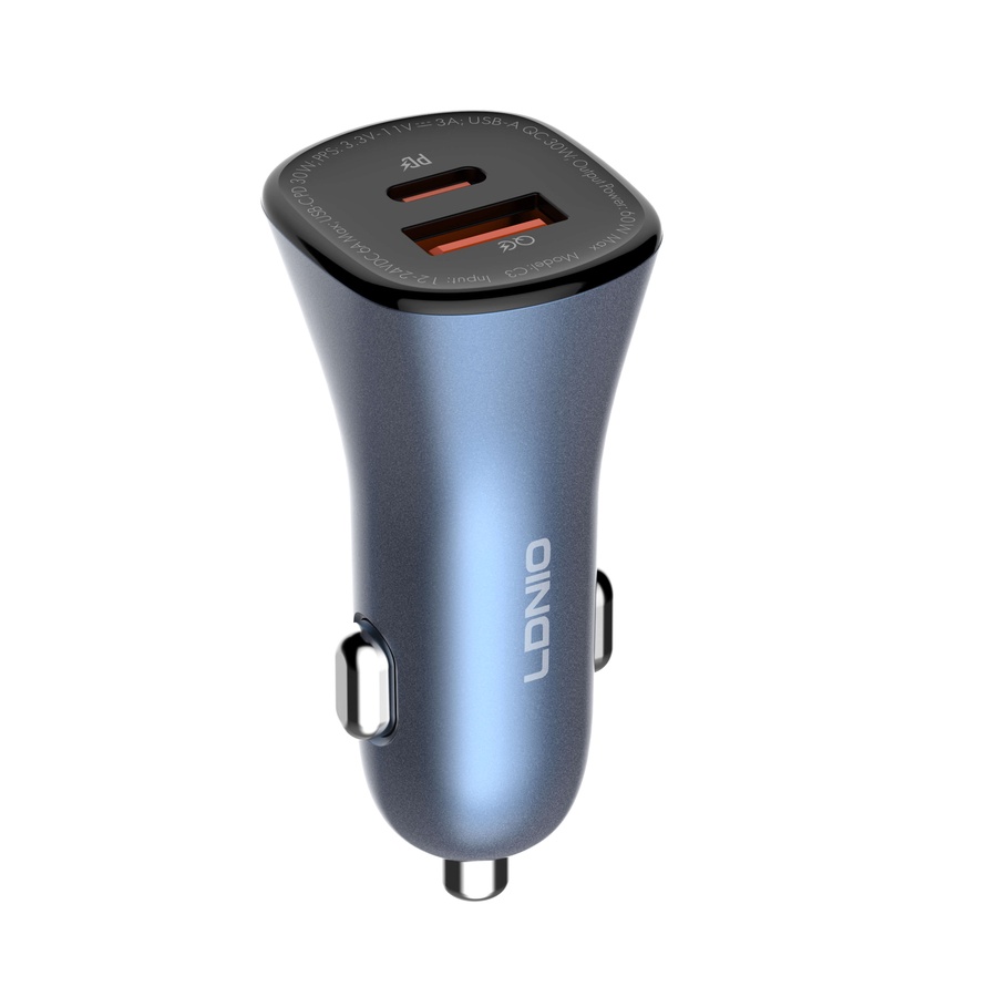 لادنيو فاست كار تشارجر - يو إس بي -إيه + تايب سي 60 وات-LDNIO Fast Car Charger USB -A+ TYPE-C (60W)- (100CM) Model:C3