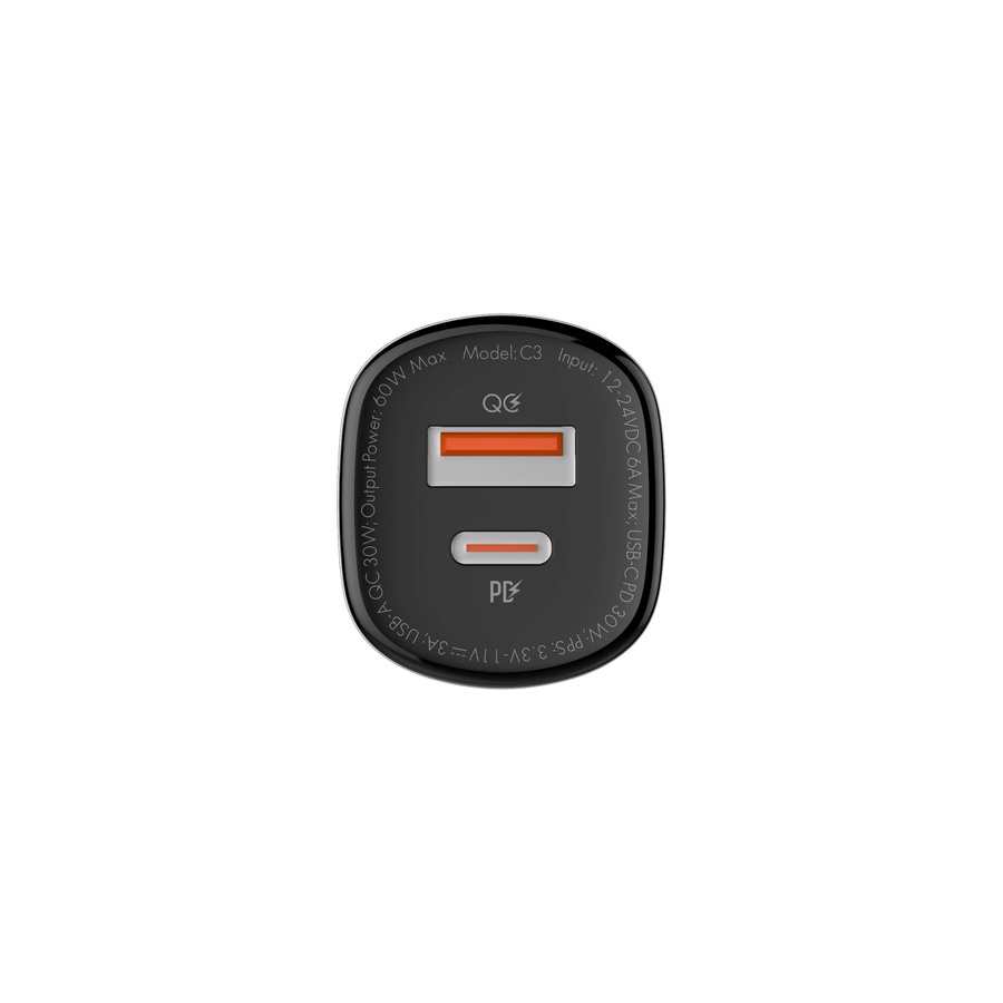 لادنيو فاست كار تشارجر - يو إس بي -إيه + تايب سي 60 وات-LDNIO Fast Car Charger USB -A+ TYPE-C (60W)- (100CM) Model:C3