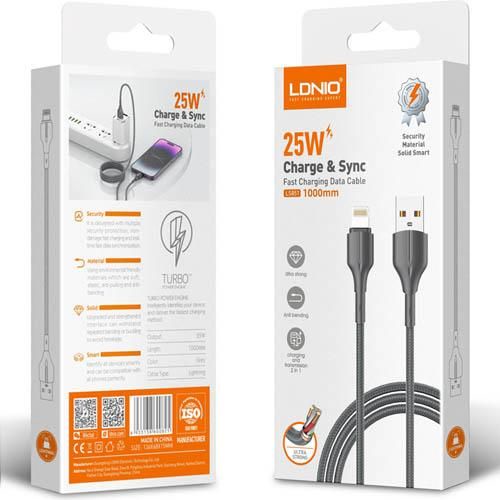 لادنيو فاست تشارجر داتا كابل - لايتينج 25وات -LDNIO Fast Charging Data Cable Lightning & Sync (25W) (1000mm)- LS851 