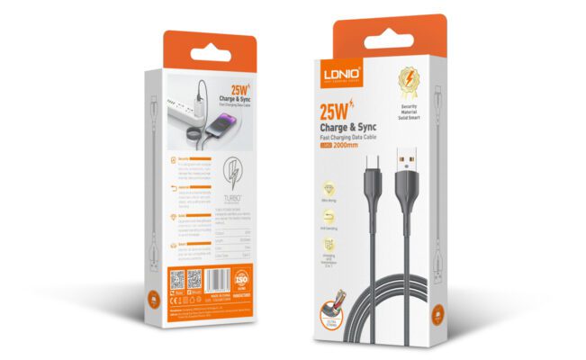 لادنيو فاست تشارجر داتا كابل -تايب -سي 25وات -LDNIO Fast Charging Data Cable Type-C & Sync (25W) (1000mm)- LS-851 