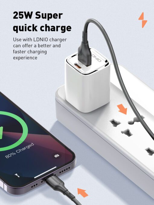 لادنيو فاست تشارجر داتا كابل -ميكرو  25وات -LDNIO Fast Charging Data Cable Micro & Sync (25W) (1000mm)- LS-851 