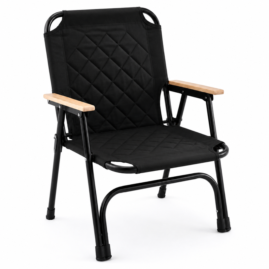 Premium Folding Camping Chair with Padded Seat & Wooden Armrests | كرسي تخييم فاخر قابل للطي بمقعد مبطن ومساند ذراع خشبية