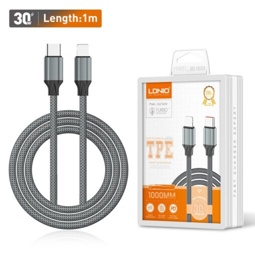 لادنيو فاست تشارجر داتا كابل تايب - سي - تو - لايتينج 30 وات -LDNIO Fast Charging Data Cable Type-C to Lightning (30W) (1000mm)- Model:LC441i 