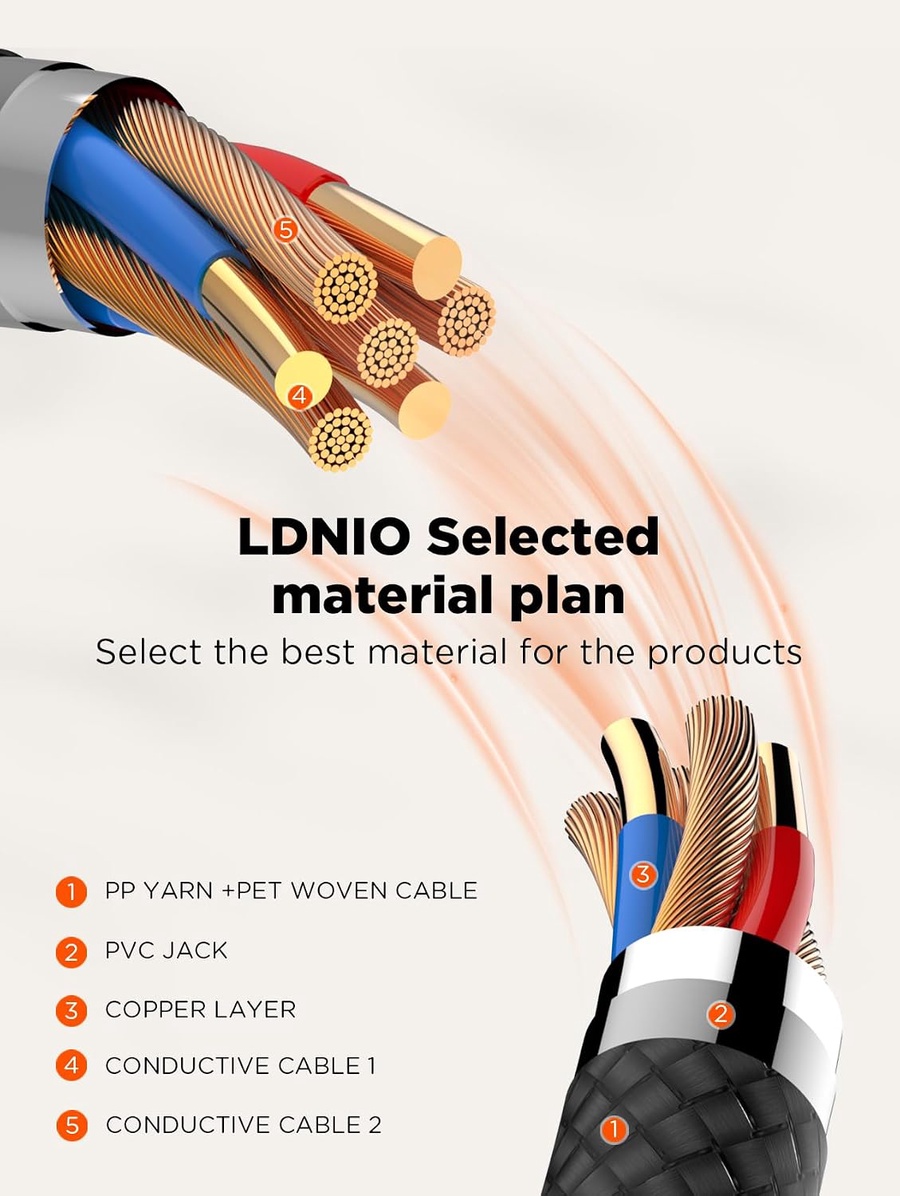 لادنيو فاست تشارجر داتا كابل تايب - سي - تو - تايب سي 1متر 240وات -LDNIO Fast Charging Data Cable Type-C to Type-C (240W) (1000mm) LC921C 