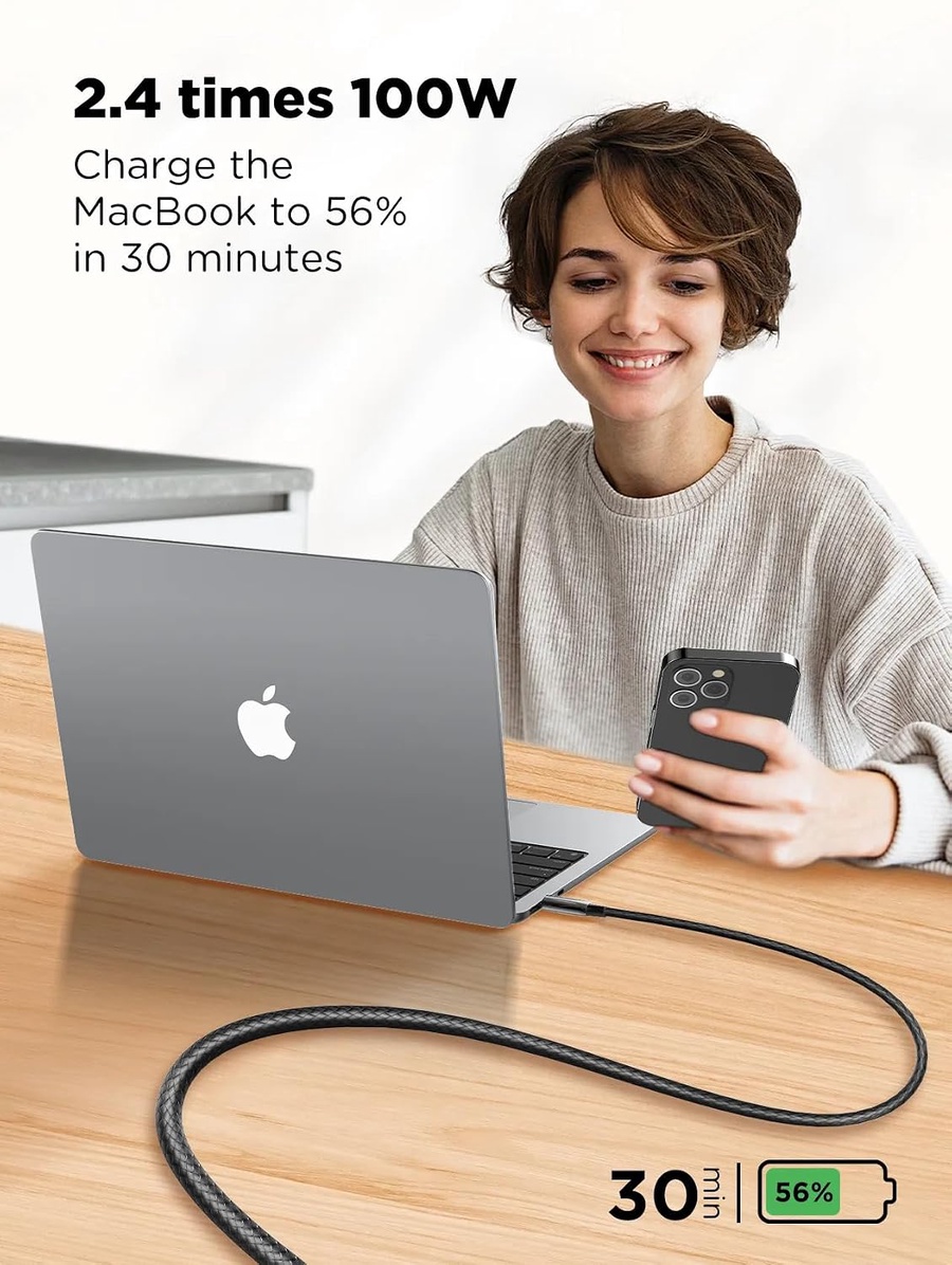 لادنيو فاست تشارجر داتا كابل تايب - سي - تو - تايب سي 1متر 240وات -LDNIO Fast Charging Data Cable Type-C to Type-C (240W) (1000mm) LC921C 