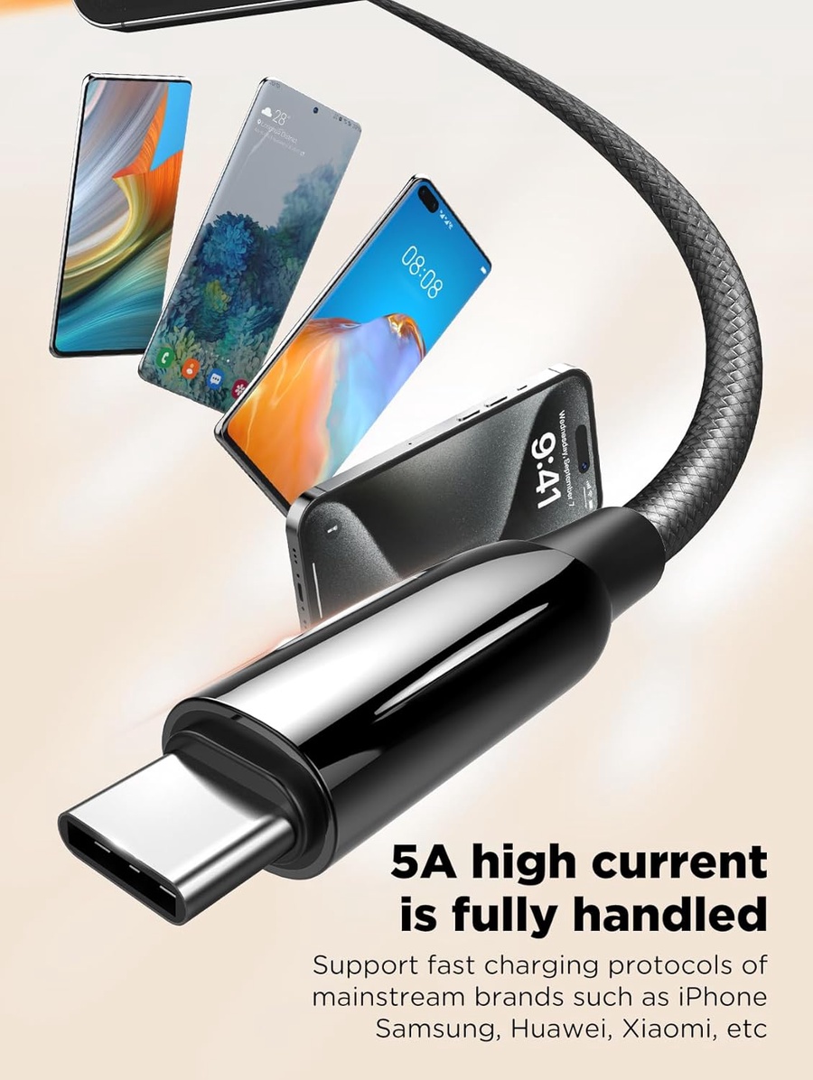 لادنيو فاست تشارجر داتا كابل تايب - سي - تو - تايب سي 1متر 240وات -LDNIO Fast Charging Data Cable Type-C to Type-C (240W) (1000mm) LC921C 