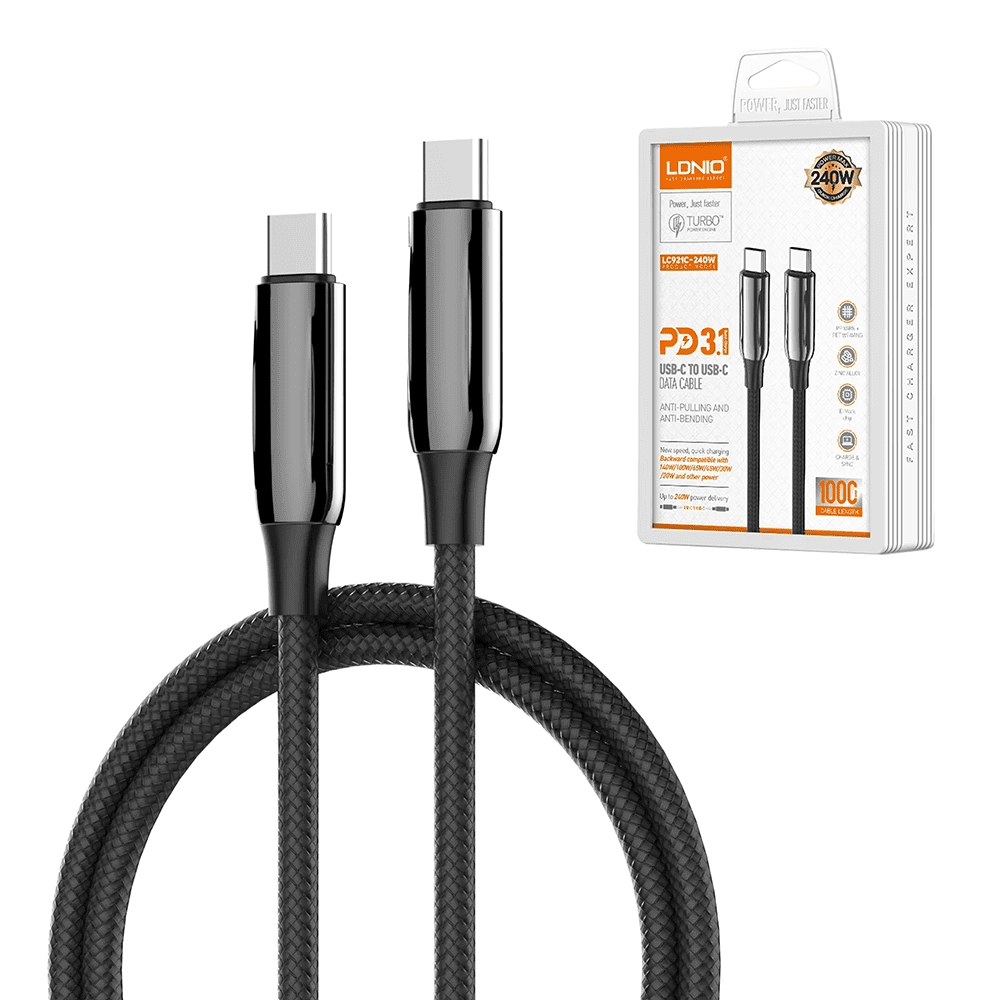 لادنيو فاست تشارجر داتا كابل تايب - سي - تو - تايب سي 1متر 240وات -LDNIO Fast Charging Data Cable Type-C to Type-C (240W) (1000mm) LC921C 