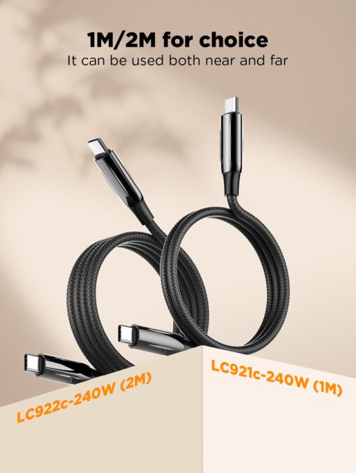 لادنيو فاست تشارجر داتا كابل تايب - سي - تو - تايب سي 2متر- 240 وات -LDNIO Fast Charging Data Cable Type-C to Type-C (240W) (2000mm) LC922C 
