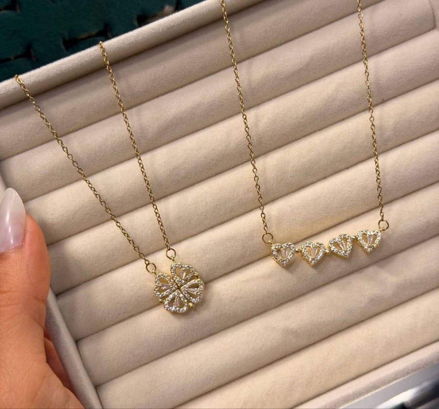  gold clover flower & four-heart necklace